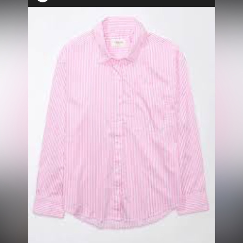 Oversized button down / pink white - American Eagle woman’s shirt - medium
